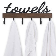 Small Towel Rack with 6 Hooks, Towel Holder Wall Mount Bathroom Organizer Rus...