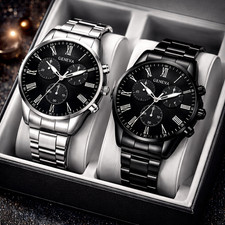 2pcsWaterproof Watch Stainless Steel Quartz Luminous Classic Business Wristwatch