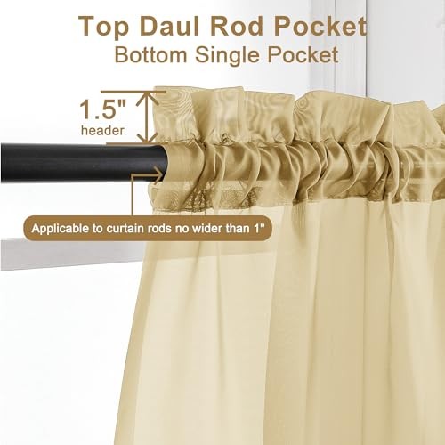 Cortinas Transparentes 90 Pulgadas Largo 2 Paneles, Luz 42"W x 90"L (Pack de 2) Dorado - Imagen 2 de 7