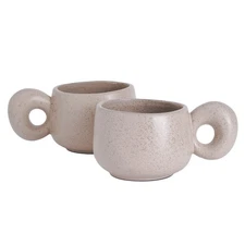 Cermic Small Coffee Mugs 10 Ounce Cappuccino Mugs Handmade Mug Set with -fing...