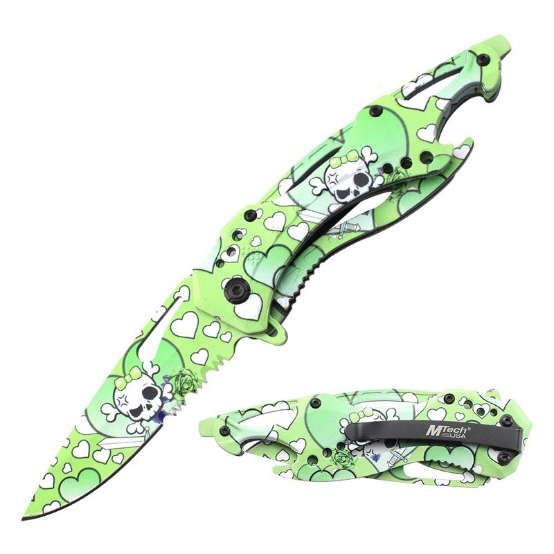 Girly Skull MTech  - Spring Assisted Knife - MT-A705PDG