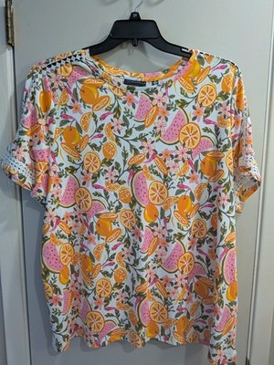 Rafaella Cotton Fruit Print SS Sz. 3X Top Ladies NEW