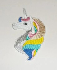 2 White UNICORN Embroidered iron-on Patch New 4 3/4"