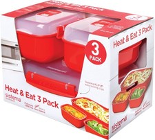 Image of Sistema Heat and Eat Microwave Container Set | 1.25 L, 525 ml | 3 pack, Red