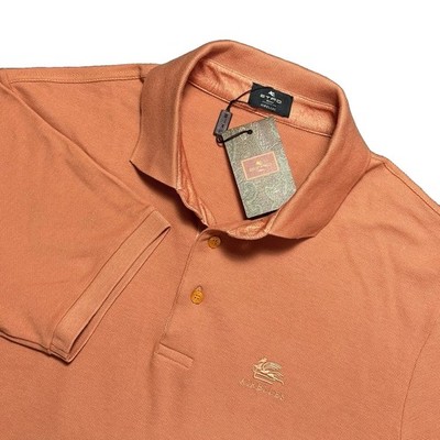 NWT ETRO Milano Men s L Polo Shirt Orange Embroidered Logo Italy Airelles