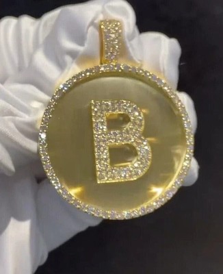 2.20Ct Lab Created Diamond Round Cut Initial ''B'' Pendant 14K Yellow Gold Plated