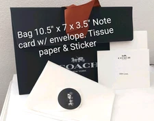 Coach NY LOGO BLACK ENVELOPE GIFT BAG W/RIBBON Tissue Paper STICKER Bundle