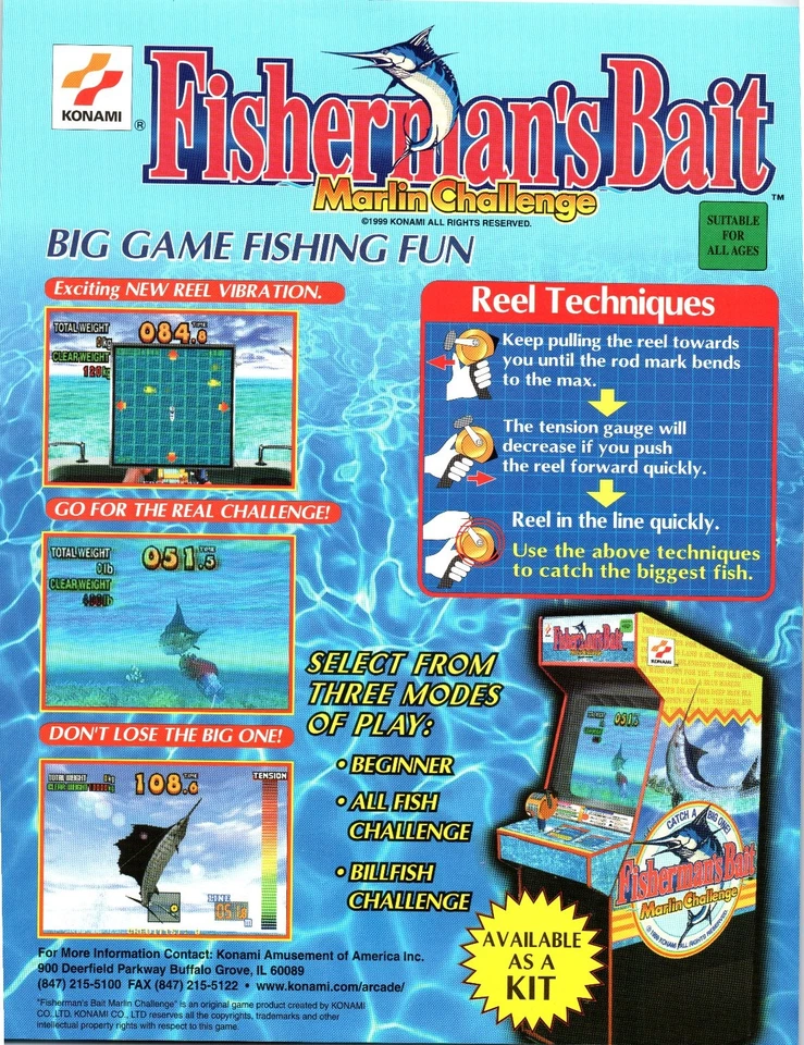 1999 Fisherman's Bait Marlin Challenge Arcade Game Flyer Konami USA - Image 2 of 2