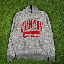Champion Physical Education Hoodie Mens Medium Grey Red Collegiate Pullover
