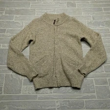Jma Plum Sweater Adult M Beige Full Zip Wool Blend Made in Minnesota Pockets