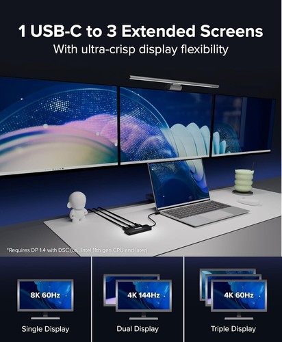 Adaptador Multi Monitor Enchufable Thunderbolt USB C a HDMI Triple 4K 60Hz Pantallas - Imagen 3 de 7