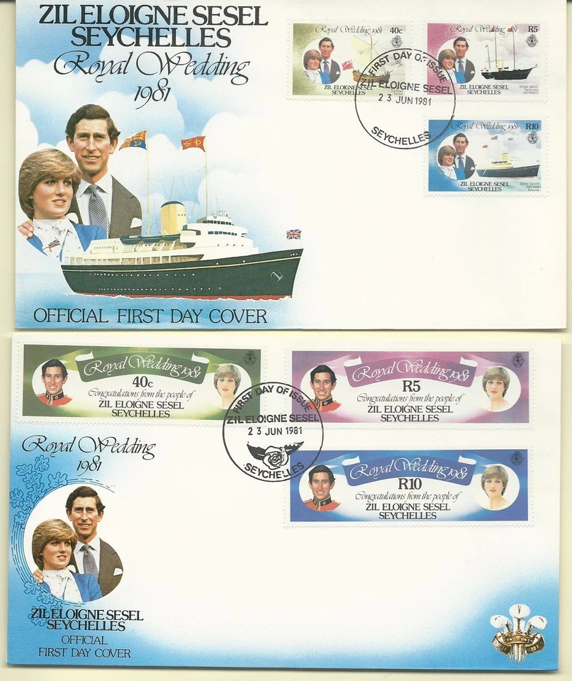 SEYCHELLES ZIL ELOIGNE SILLÓN BODA REAL 1981 3 HOJAS MNH Y 2 FDC'S Foto 2 de 2