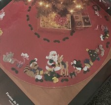Bucilla Woodland Christmas Vtg Santa Deer Animals 42" Tree Skirt Kit Felt New