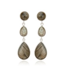 Handmade Sterling Fine Silver Labradorite Gemstone Drop Earrings Jewelry