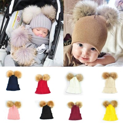 double pom pom hat baby girl