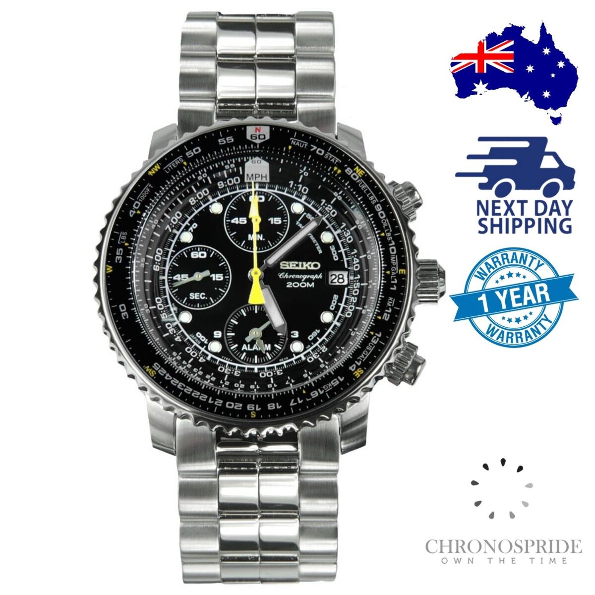 SEIKO Flightmaster SNA411 SNA411P1 Chronograph Mens Aviation SEIKO Flightmaster SNA411 SNA411P1 Chronograph Mens Aviation