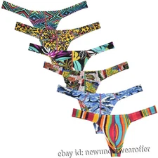 Hot Men Daily T-back Underwear Colorful Print Hipster Thong Underpants Jockstrap
