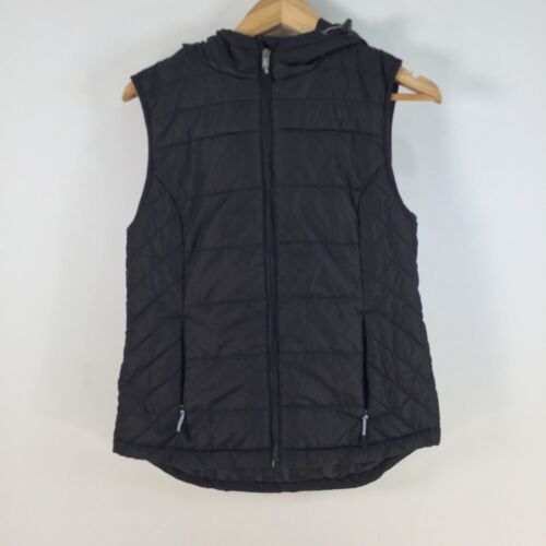 Crane womens puffer vest jacket size S black zip sleeveless hooded 077155 - Picture 1 of 9