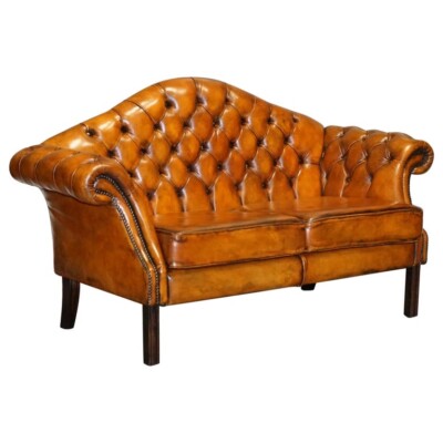 VINTAGE ZIGARRENBRAUN HANDGEFÄRBTES LEDER CAMELRÜCKEN CHESTERFIELD ZWEISITZER SOFA