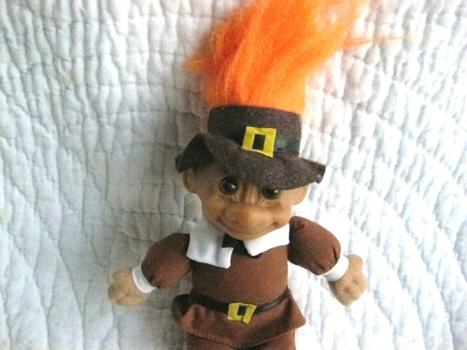 Thanksgiving Troll, Vintage Russ Troll Doll, Thanksgiving Pilgrim Boy,  Orange Hair Trolls 8