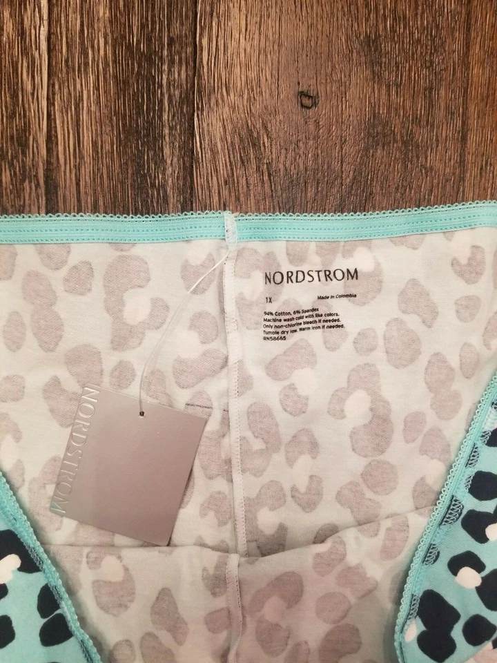 NORDSTROM Azul Leopardo Animal Algodón Spandex Boyshort Boxer Bragas 1X = 14W 16W Foto 3 de 3