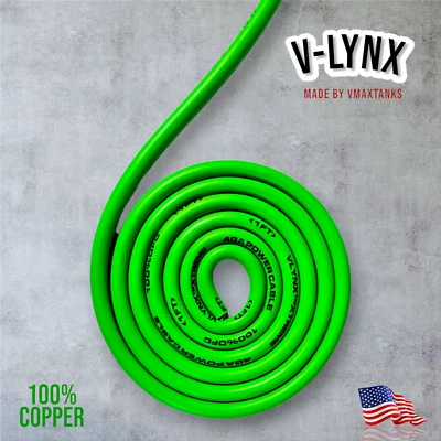 V-LYNX 4 Gauge AWG OFC Green Power Ground Wire VLYNX Car Audio Solar Sold By The Foot