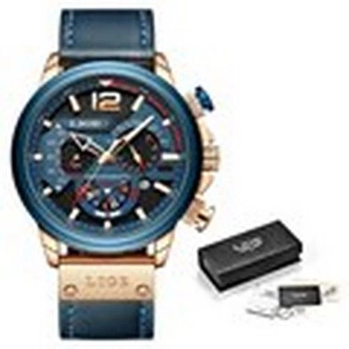 Relojes de pulsera de cuarzo de cuero para hombre cronógrafo de lujo deportes moda impermeables Foto 3 de 4