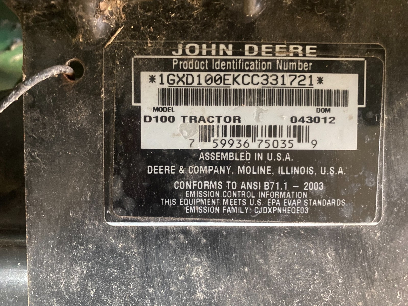 John Deere D100 17.5hp deck PTO engagement dash support GX23144 eBay
