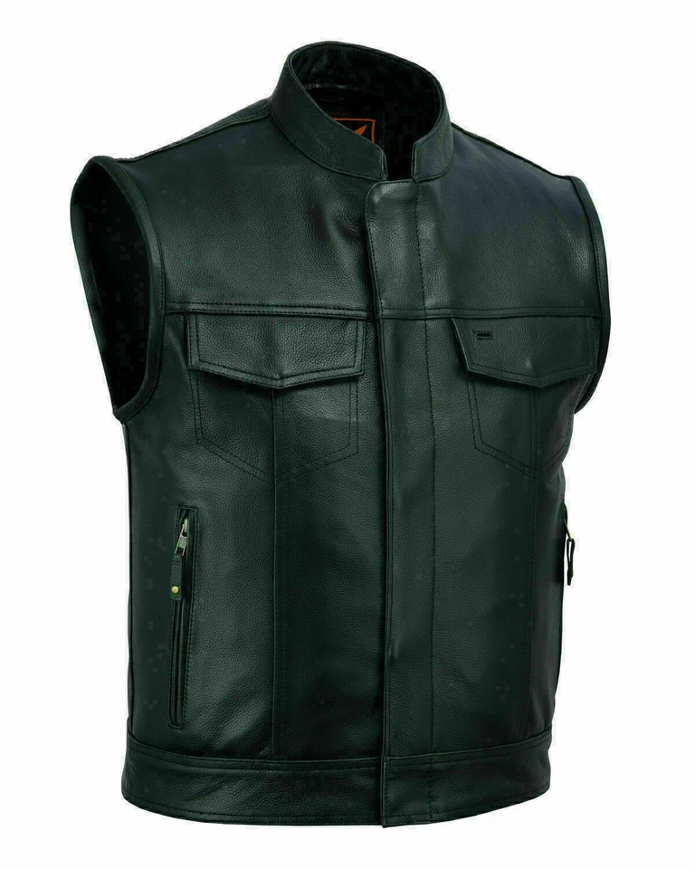LuxHide Mens Motorcycle Biker Black Leather Vest Anarchy Club Concealed Carry - Image 2 of 4