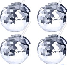 4 Pieces Disco Ball Cups Disco Ball Tumbler Disco Flash Ball Cocktail Cup with L