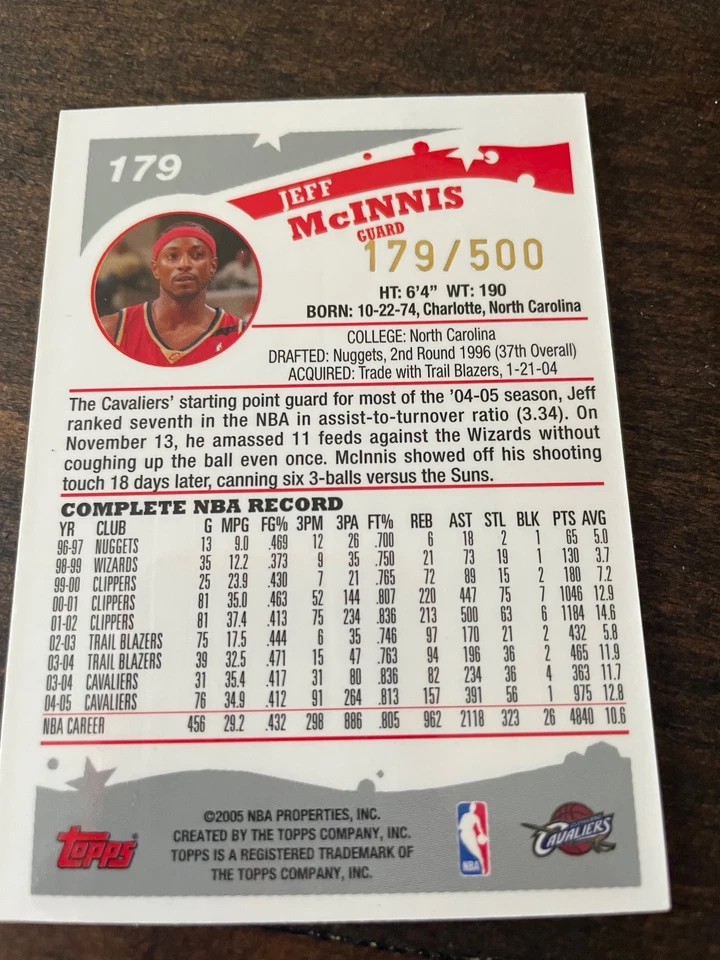 2005 Topps #179 Jeff McInnis Black Great card! - Image 2 of 2