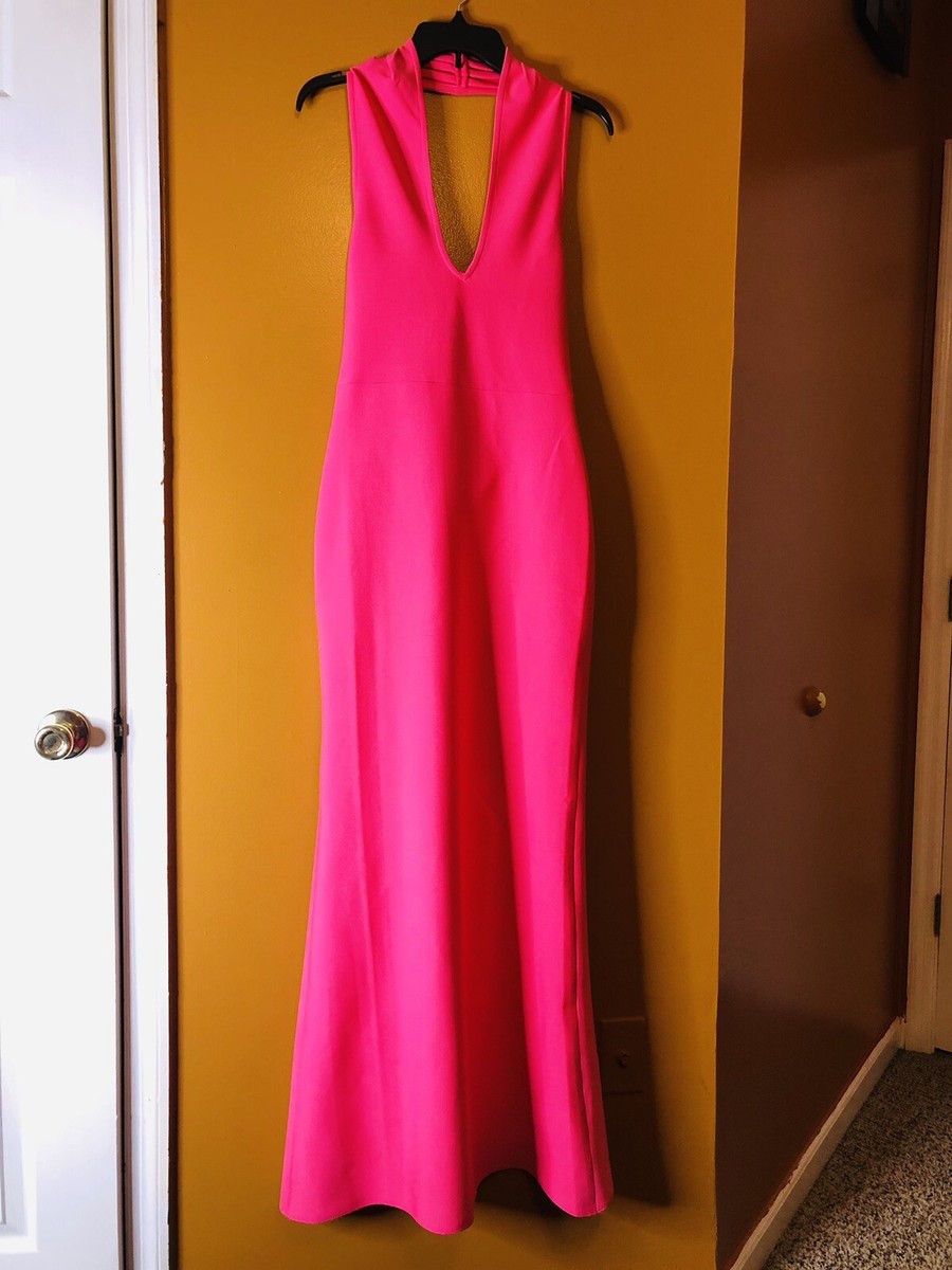 NWT Prettylittlething Neon Pink Bandage Halterneck Maxi Dress. Size 6 | eBay