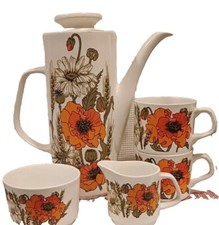 J.Meakin, Tall Coffee Pot , Sugar Bowl, Creamer And Two Cups