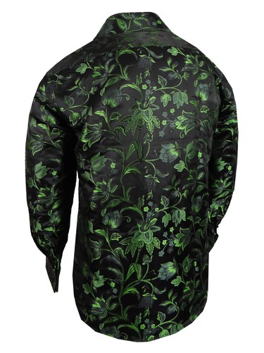 Event Dress Shirt Mens Black Green Floral Pattern Sheen French Cuff by Leonardi - Picture 6 of 7