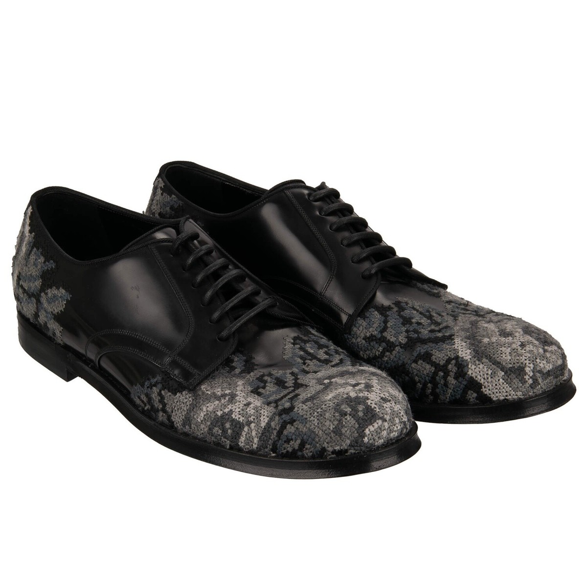 DOLCE & GABBANA Baroque Style Embroidered Derby Shoes Black  display picture 3