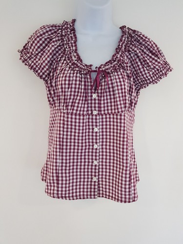 Vintage Shirt Purple Gingham Oktoberfest Bavarian Blouse Top Size 10 Gypsy Boho