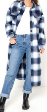 New Womens Longline Blue Check Jacket Shacket Size UK 14 Sale
