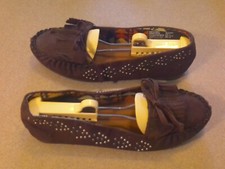 Faded Glory Moccasins Studs Women Dark Brown Faux Suede, Size 8