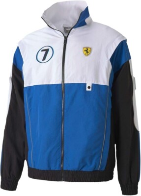 Puma Mens XS Ferrari Race Street Woven Jacket Size X-Small BLUE BLACK WHITE $150