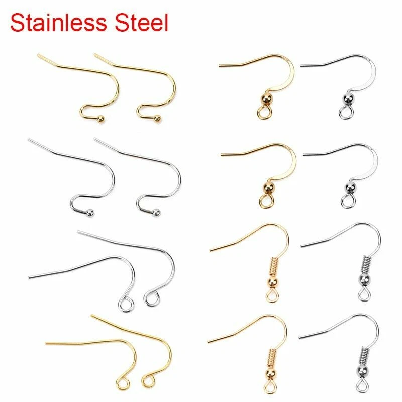 50pcslot Stainless Steel Earring Clasps Hypoallergenic Hooks Wire Clasp  Jewelry