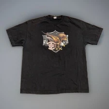 Vintage Y2K Hot Leathers Biker Graphic Black Tee American By Birth Tshirt 0329