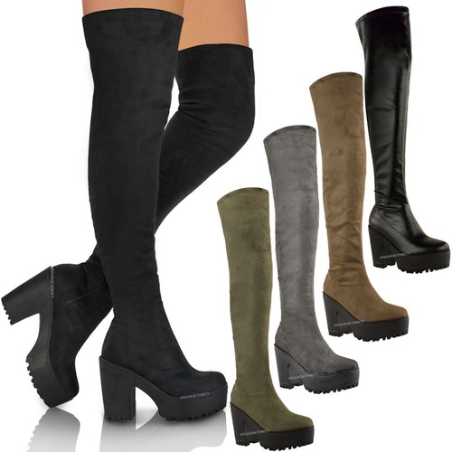 Not Ready WIDE FIT Chunky Platform Thigh High Boots Black Pu