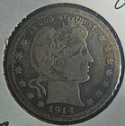 1914 D Barber Silver Quarter - Fineness 90% - Fine Condition