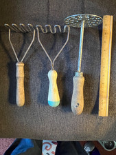 3 Vintage ANTIQUE POTATO MASHERS KITCHEN DECOR WOOD HANDLES