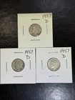 (3 Coins) 1957 D Roosevelt Silver Dimes