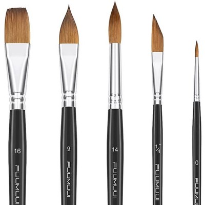 Fuumuui Sable Aquarellpinsel 5 Stück Professional Superior Kolinsky M, 5 Stück 