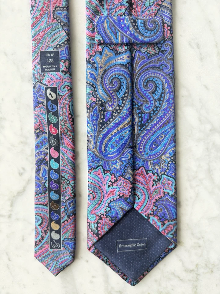 Corbata Zegna Cuello Seda Italia Azul Paisley Diseñador Lujo Quindici 15 Colores Wow Foto 2 de 4