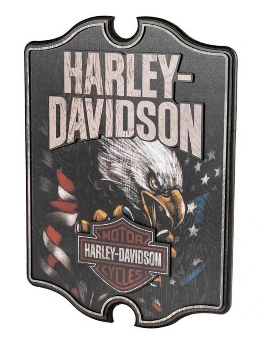 Harley-Davidson® Patriotic Eagle Bar & Shield Logo Wooden Pub Sign, Black