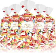 50 Pcs Christmas Treat Bags - Merry Christmas Gift Bags Bulk, Plastic Santa Clau