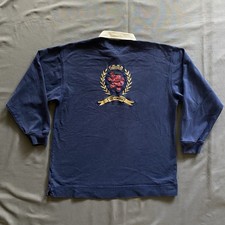 Vtg 90s Tommy Hilfiger Long Sleeve Polo Shirt Mens L Navy Blue Crest Stitched